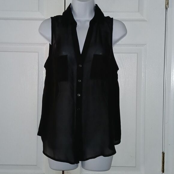 Wet seal black sheer button down blouse  Sz L NWOT - Picture 1 of 5